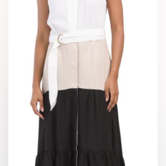 H HALTON MAXI DRESS TIERED LINEN BLEND COLOR BLOCK SIZE M NWT - Picture 8 of 14